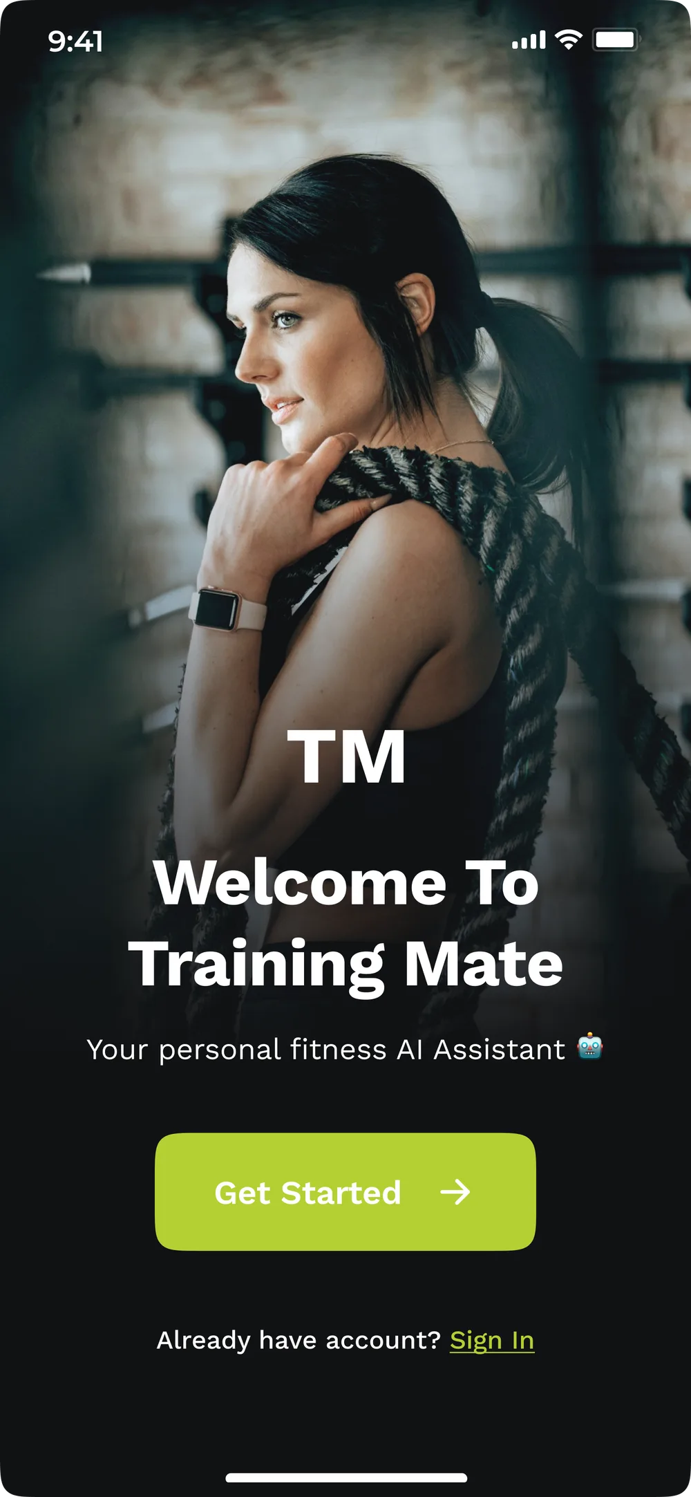 training welcome app screen